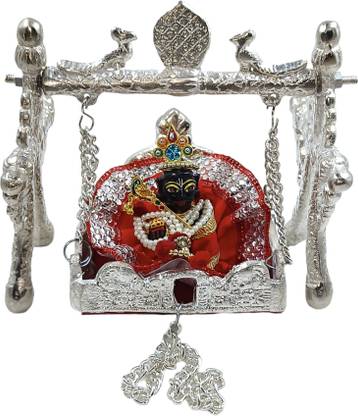 MAA MANSA DEVI NAND Laddu Gopal Swing Palana Krishna Jhula With Simple Dress (4 Inch) Silver Decorative Showpiece - 10.16 cm