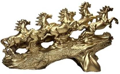 DGC Eight Running Victory Horses Statue Marble,Resin & fiberglass (1.5 Feet, Golden) Decorative Showpiece  -  27 cm