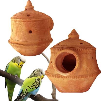 KraftsKala Natural Mud Bird Nest Decorative Showpiece  -  17 cm