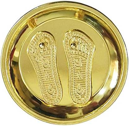 wiffo Maa Lakshmi Footprint/Charan Paduka on Plate for Laxmi Pooja Diwali Decorative Showpiece  -  3 cm