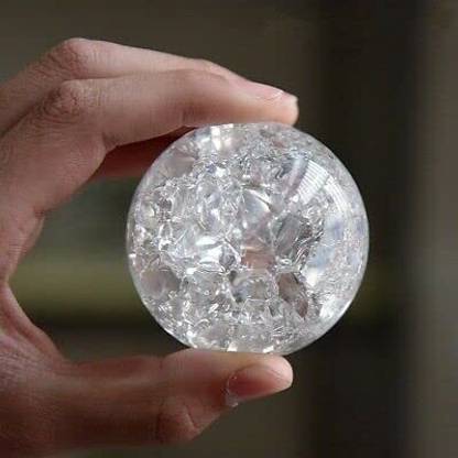 ASTROTALKS Ice Cracked Crystal Glass Fountain Ball, Clear - (Pack of 1) Decorative Showpiece  -  5 cm
