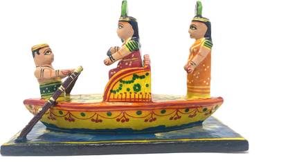 Mahant Ji Wooden Krishna Leela Idol Krishna Jal Vihar Nauka Vihar for Kanha Ji Ladoo Gopal Decorative Showpiece  -  16 cm