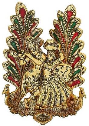 Ananya Shopping Hub Aluminium Decorative Radha Krishna with Peacock Idol Statue Decorative Showpiece  -  7 cm