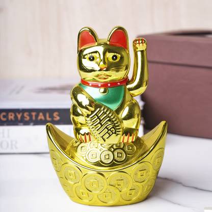 Shubhanjali Waving Hand Solar Cat Statue for Home Decor Items Car Gifts Study Table 5 Inch Decorative Showpiece  -  14 cm
