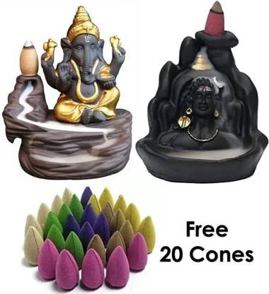 Jagmohan Enterprises Adiyogi and Gold ganesh smoke backflow combo with free 20 cones. Decorative Showpiece  -  12 cm
