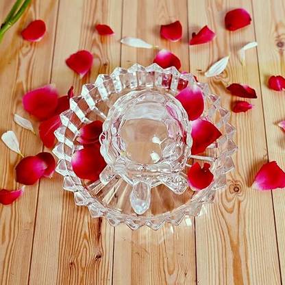 mahakal Vastu Feng Shui Crystal Turtle with Glass Plate, For Good Luck Home & Office Decorative Showpiece  -  5 cm
