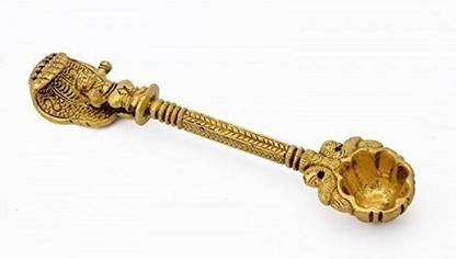 Purpledip Brass Udharini Spoon Sheshnag Hawan Aarti: Vintage Collectible For Home Temple Decorative Showpiece  -  2 cm