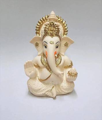 Mishtukocrafts Mishtukocrafts Peach Ivory Ganesha Statue/idol /murti for home/office/room Resin Decorative Showpiece  -  8.75 cm