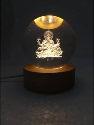 Jindal ent 3D Universe Shree Ganesh Crystal Ball Night Light Glass Space Galaxy Decorative Showpiece  -  15 cm