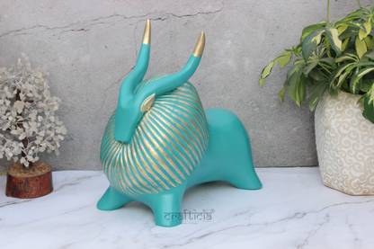Crafticia Horn yak Showpiece Ox Bull Statue Décor Artifact Figurine (28 X 34 cm, Green) Decorative Showpiece  -  34 cm