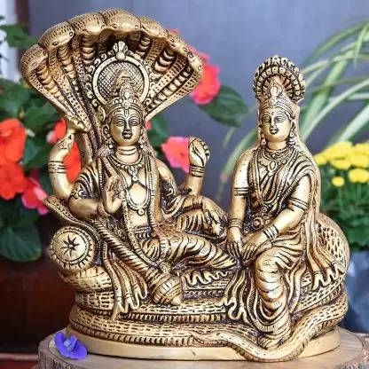 Chkoteravatiya laxmi vishnu idol, Lakshmi Vishnu Ji , Gold, Standard,Brass Lord Laxmi,Vishnu Decorative Showpiece  -  10 cm