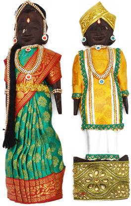justhandmade Marapachi Bommai Wooden Dolls | Golu Bommai |Raja Rani Dolls Decorative Showpiece  -  33 cm