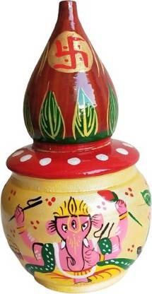 salvusappsolutions Sindoor Dhani Long Round Ganesh Print Kumkum Dani (Multicolor_3x5.5 inch) Decorative Showpiece  -  13 cm
