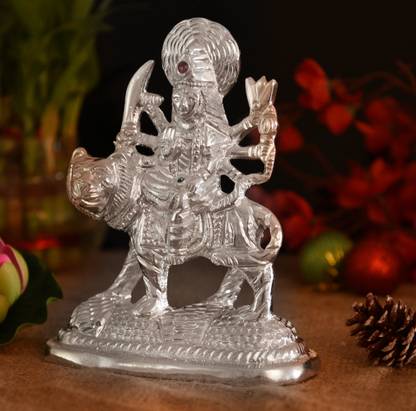 HOUZZPLUS Handicraft White Metal Maa Durga Idol/Maa Durga Murti for Home Decor Decorative Showpiece  -  19 cm
