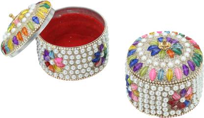 Craftam Jewellery Box for Storage Women Accessory Kumkum Box/ Sindoor Dabbi - Pack of 2 Decorative Showpiece  -  6 cm