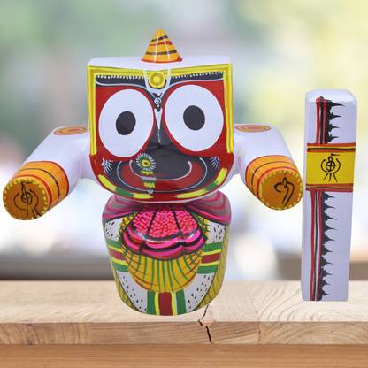 Real Craft Traditional Puri Temple Style Jagannath Deity - Sudarshan Included Decorative Showpiece  -  25 cm