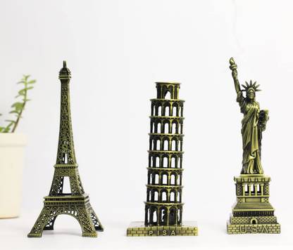 THE QUIRKY HOME Monuments Combo Eiffel Tower, Statue of Liberty, Leaning Tower of Pisa, Model Decorative Showpiece  -  18 cm