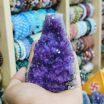 CRYSTU Natural Rou Rough Amethyst Cluster/ Geode For Vastu Correction Decorative Showpiece  -  10 cm