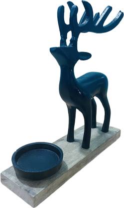 Metro Kreations Black Deer with Wooden Base for Living Room, Showpiece Home Décor, Office Décor, Decorative Showpiece  -  27.94 cm