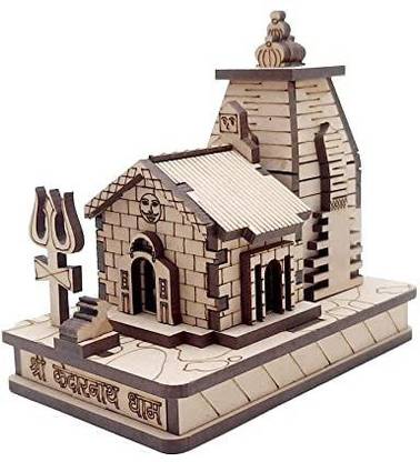 A & S VENTURES Hand Carved Wooden Shree Kedarnath Temple, for Worship, Home, Office Decorative Showpiece  -  8 cm