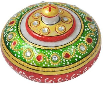 Craftam Handcrafted Marble Kumkum Box | Traditional Rajasthani Meenakari Sindoor Box | Decorative Showpiece - 5 cm