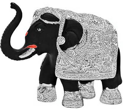 Adhvik Silver Plated Medium Trunk Up Antique Elephant/Hathi for Good Luck & Vastu Decorative Showpiece  -  7.5 cm