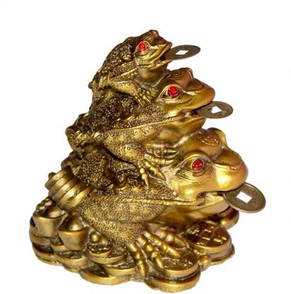 Gracias Feng Shui Triple Frog Family for Health Wealth & Happiness Decorative Showpiece  -  8 cm