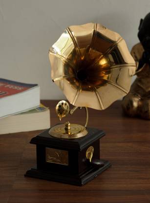 eCraftIndia Brass Antique Music Decorative Gramophone Showpiece Decorative Showpiece  -  24 cm