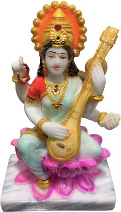 Rama Collections Beautiful Goddess Saraswati Murti Sculpture Hindu Goddess Saraswati Ji God idol Decorative Showpiece  -  17.78 cm