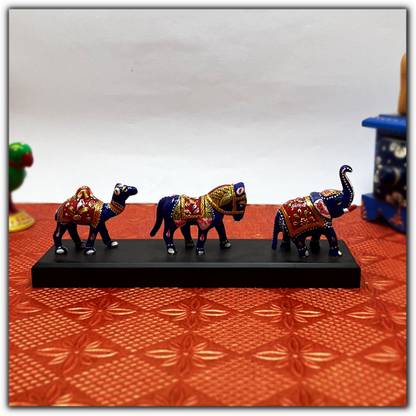 Diwamjewels Safari Elegance Trio: Elephant, Camel, Horse Figurine Set with Pawti Stand Decorative Showpiece  -  7.62 cm