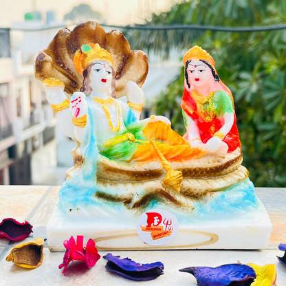 DARIDRA BHANJAN Shri Lakshmi Narayan , Marble Lakshmi Narayan Idol Vishnu Laxmi Murti Decorative Showpiece  -  13 cm
