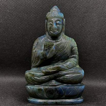 SS Murti Natural Labradorite Crystal Buddha Statue 150-200 Grams Decorative Showpiece - 8 cm