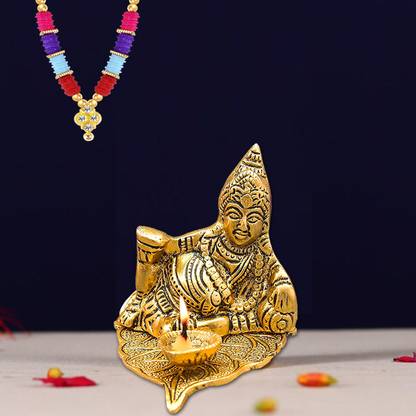 NOKTUS Divya Shakti Kuber Deepam Oil lamp With Garland of Lord Kubera Decorative Showpiece  -  9 cm