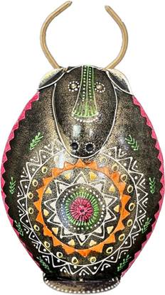 Piggy Bank Cow Shaped Art Piece, Hand-Painted Mandala Design, Tribal Pattern Coin Bank