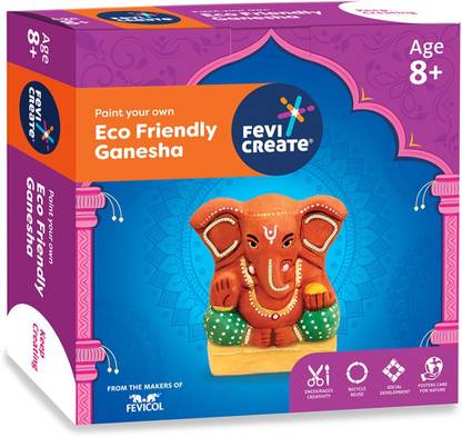 Fevicreate Eco-Friendly DIY Ganesha Kit, Paint Your Own Water Soluble Clay Ganapati Idol Decorative Showpiece – 20 cm  (Clay, Multicolor) at Rs. 49