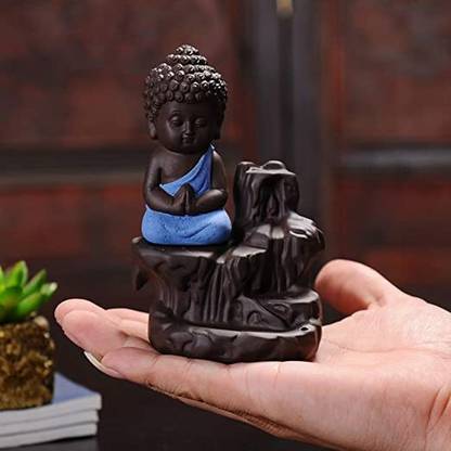 Easyer Smoke Fountain Buddha Big with 20 Smoke (Polyresin, Black, Blue) Decorative Showpiece  -  12 cm