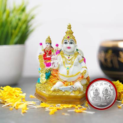 Kitlyn Laxmi Kuber Statue For Good Luck and Success With Laxmi-Ganesh Coin Diwali Pooja Decorative Showpiece  -  10 cm