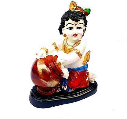 Kushraj Lord Makhan Chor Krishna Marvel Dust Idol for Home Decorative Showpiece  -  10.5 cm