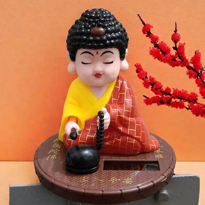 TOPLUCK Solar Powered Moving Head monk Statue for car dashboard, home decor, Gift Decorative Showpiece  -  10 cm