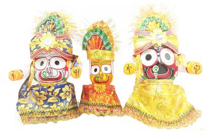Real Craft Wooden Idol of Lord Jagannath,Balaram and Subhadra | Hindu God Made of Pure Neem Wood with Poshak Dress Mukut | Singhara Vesa | 6 inch,Multicolour Decorative Showpiece - 15 cm