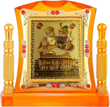 Awesome Craft Guru Gobind Singh ji and Guru nanak dev ji with Golden Temple Photo picture Decorative Showpiece  -  7.5 cm