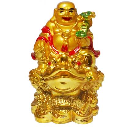 Vashoppee Vastu / Feng Shui / Small Laughing Buddha Sitting On Money Frog For Happiness, Wealth & Goodluck  Decorative Showpiece  -  8 cm