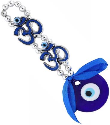 FOBHIYA Feng Shui Evil Eye Hanging 2 OM Nazar Suraksha Kavach with Crystal Ball Decorative Showpiece - 16 cm