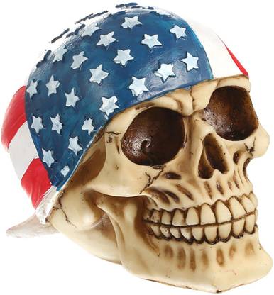 BNF Human Skull Statue Skeleton Head Figurine Halloween Decor US Flag Decorative Showpiece  -  12 cm