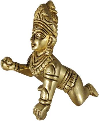 Anjini Laddu Gopal Bal Krishna Lalji Maharaj Smiling Face Murti Idol Pure Brass 4 In Decorative Showpiece  -  9.5 cm