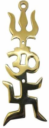 PPJ Metal Om Swastik डेकोरेटिव शोपीस  -  12.5 cm