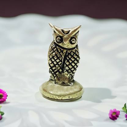 Dhinchak Diwali Pujan Brass Metal Owl Ullu Miniature Statue Showpiece (40 Gram 1 pc) Decorative Showpiece  -  3 cm