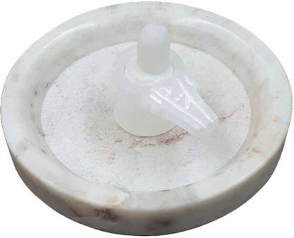 KRAFT CLOUDS White Shiv Shivling with Marble Bowl Plate for Pooja, Jal Abhishek | Small Decorative Showpiece  -  5 cm