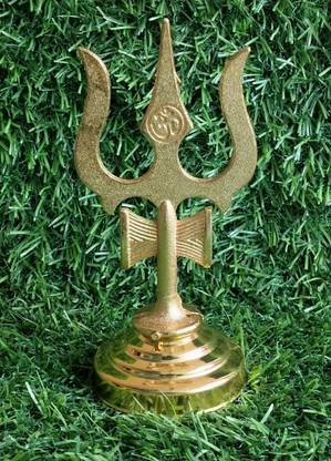salvusappsolutions Golden Trishul with Damru - Hindu God Lord Shiva's Powerful Symbol (1 Pc) Decorative Showpiece  -  12 cm