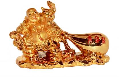 Vashoppee Vastu / Feng Shui / Laughing Buddha With Money potli For Health , Wealth And Good Luck Decorative Showpiece  -  11 cm